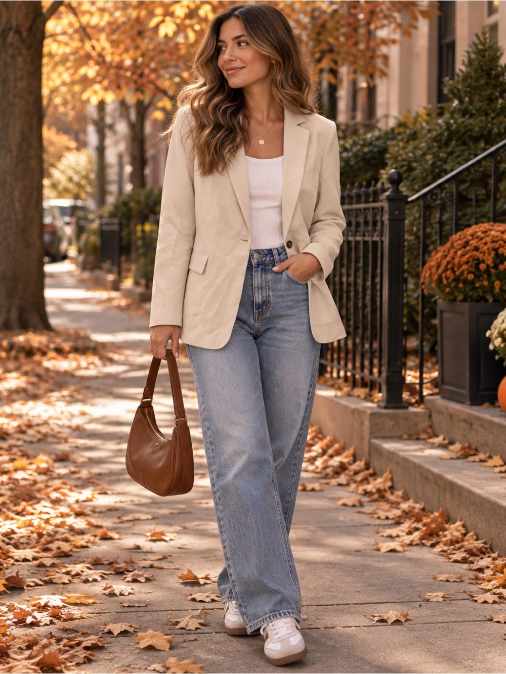 104. Women's Cream Single-Button Tailored Blazer